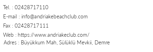 Andriake Beach Club Hotel telefon numaralar, faks, e-mail, posta adresi ve iletiim bilgileri